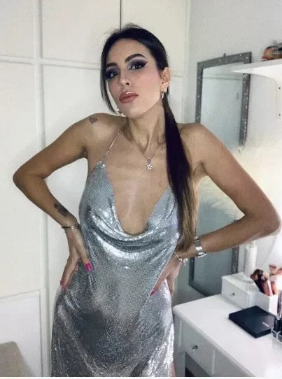 Vestido de Tirantes para Mujer, Verano 2024, Brillante, para Actuaciones en Discotecas, Venta al Por Mayor, Cadena de Suministro Transfronteriza, Moda Femenina